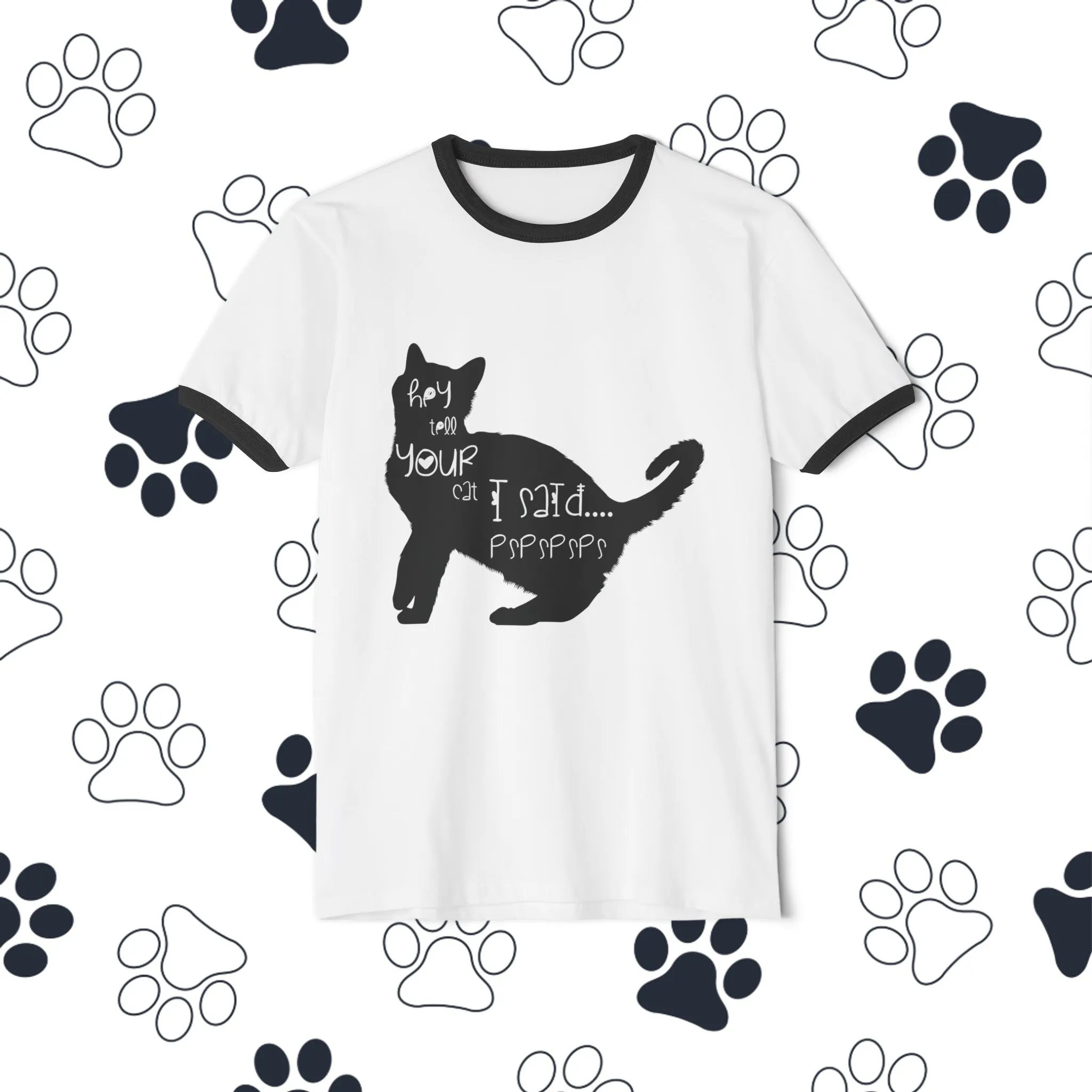 Unisex SCBC "A Few Words" Ringer T-Shirt. Shirt, Branded, Streetwear, Unisex, Cat T-Shirt, Cat, Cat Mom, Cat Dad, Cat Adoption, Cat Lover