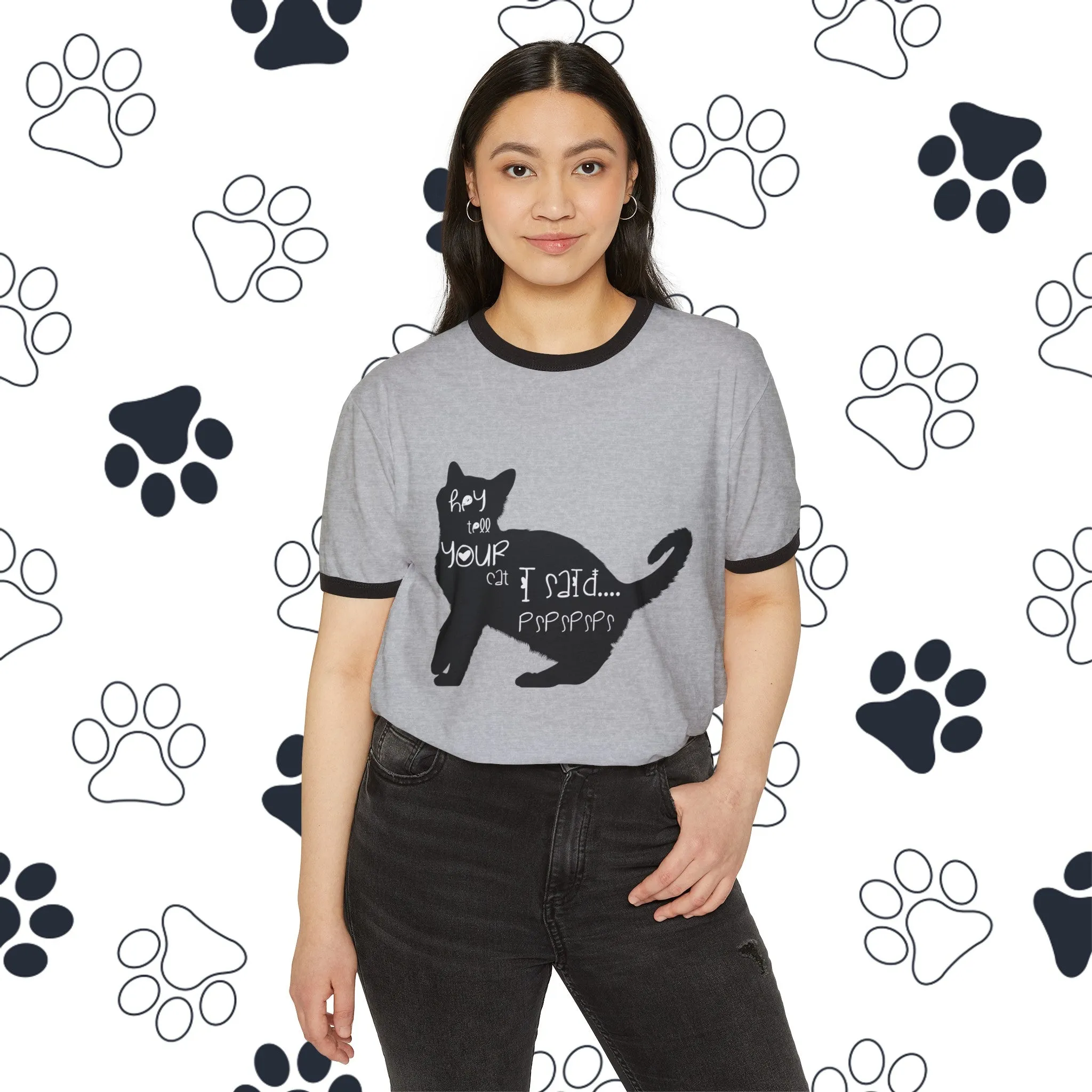 Unisex SCBC "A Few Words" Ringer T-Shirt. Shirt, Branded, Streetwear, Unisex, Cat T-Shirt, Cat, Cat Mom, Cat Dad, Cat Adoption, Cat Lover