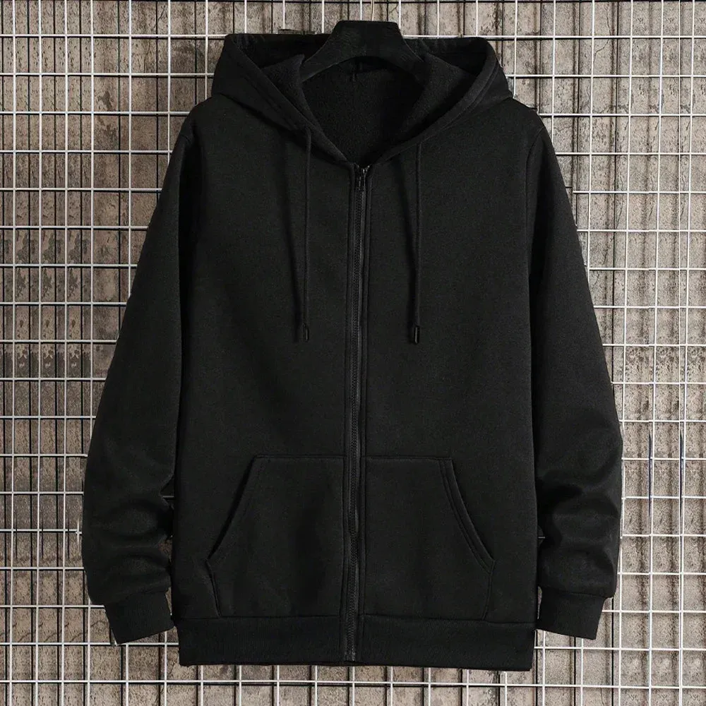 Unisex Solid Color Fleece Zip-Up Hoodie