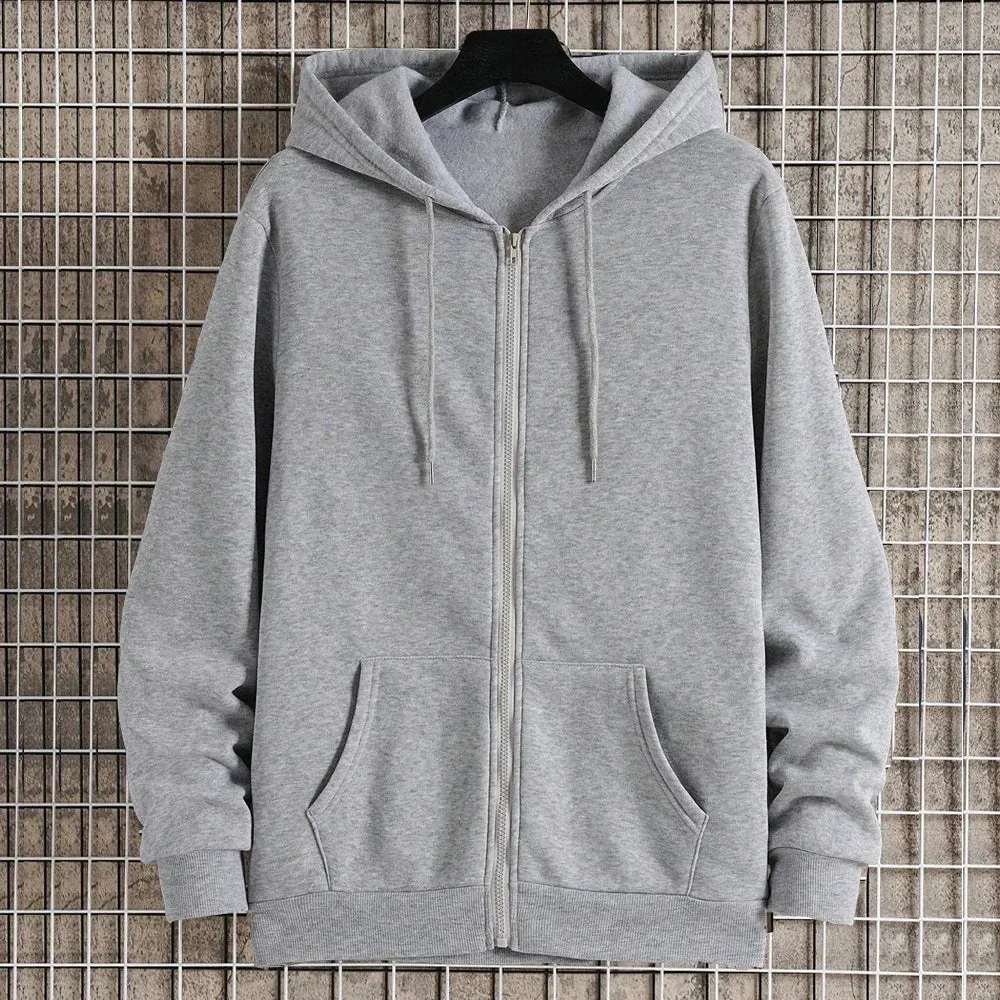 Unisex Solid Color Fleece Zip-Up Hoodie