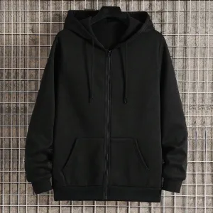 Unisex Solid Color Fleece Zip-Up Hoodie