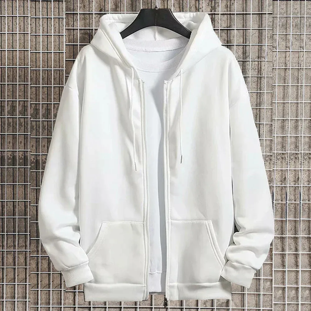 Unisex Solid Color Fleece Zip-Up Hoodie