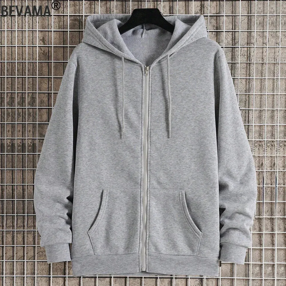 Unisex Solid Color Fleece Zip-Up Hoodie