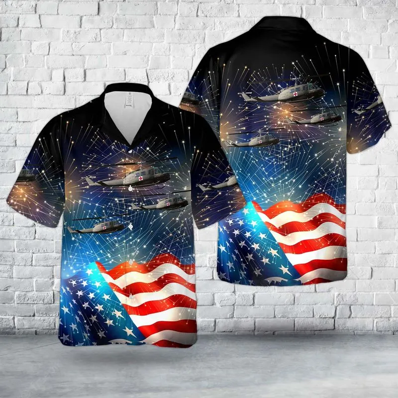 US Army Bell UH-1V Iroquois 205 4th Of July Hawaiian Shirt