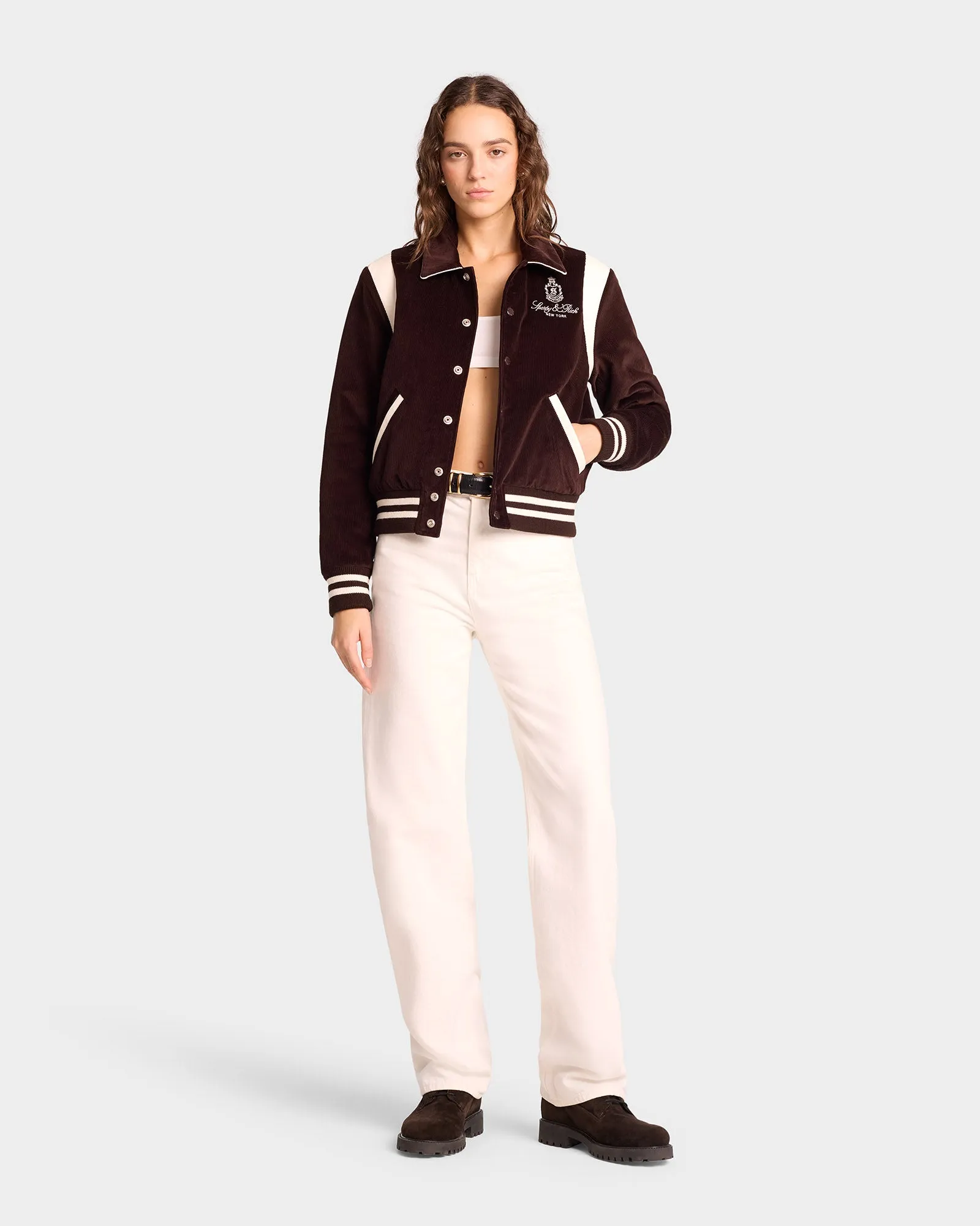 Vendome Corduroy Varsity Jacket - Chocolate/White