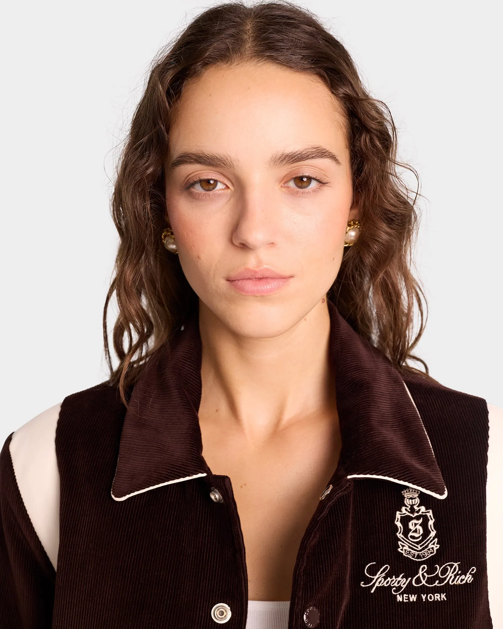 Vendome Corduroy Varsity Jacket - Chocolate/White
