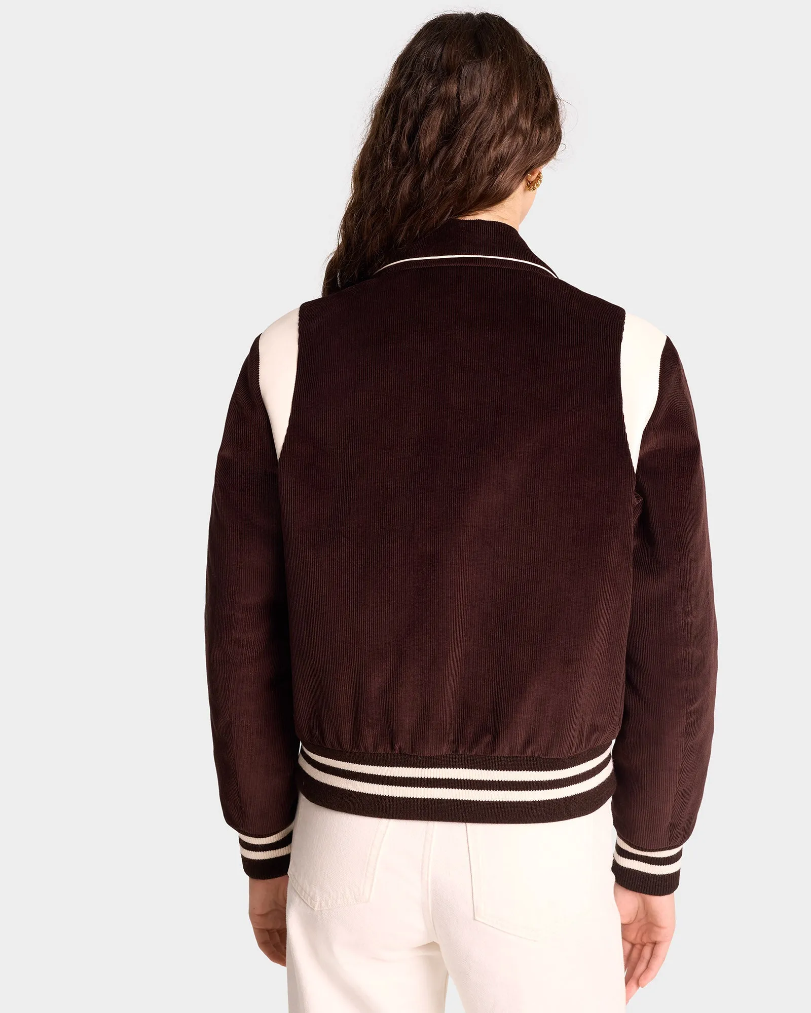 Vendome Corduroy Varsity Jacket - Chocolate/White