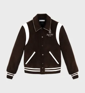 Vendome Corduroy Varsity Jacket - Chocolate/White