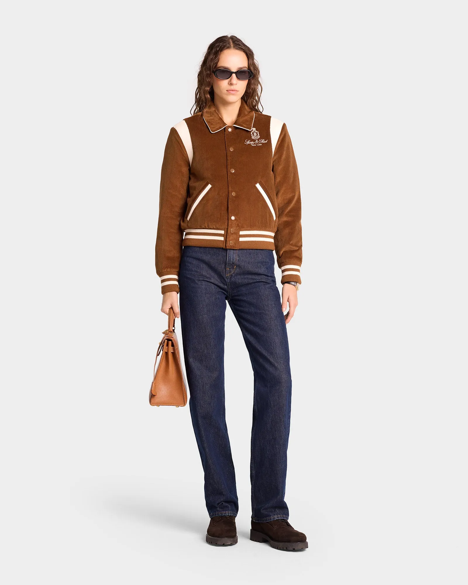 Vendome Corduroy Varsity Jacket - Tobacco/White