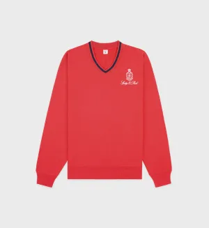 Vendome V-Neck Sweatshirt - Ruby/White