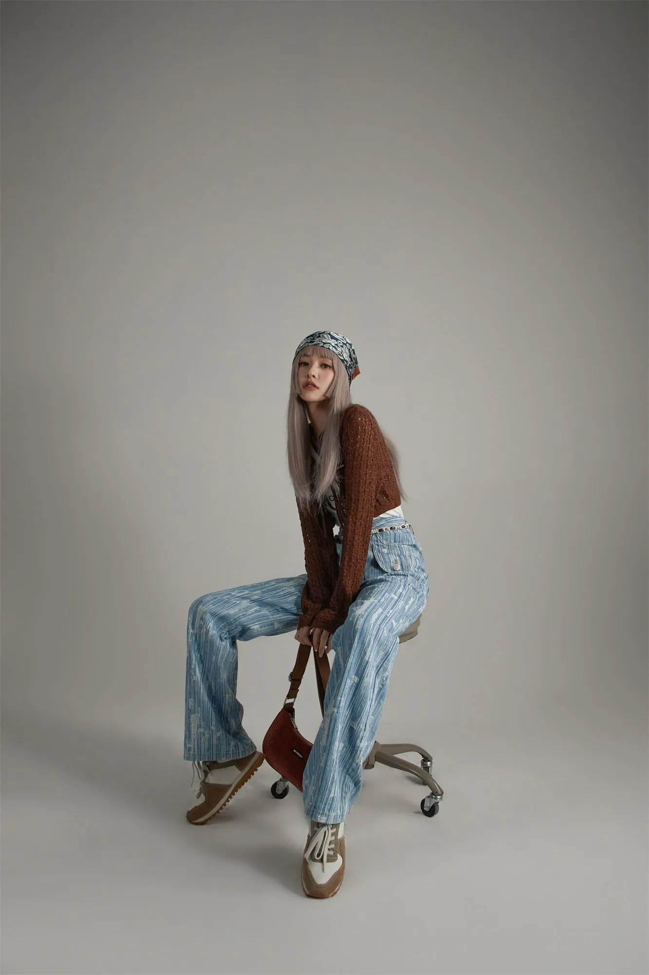Vertical Stripes High-Waisted Straight Jeans