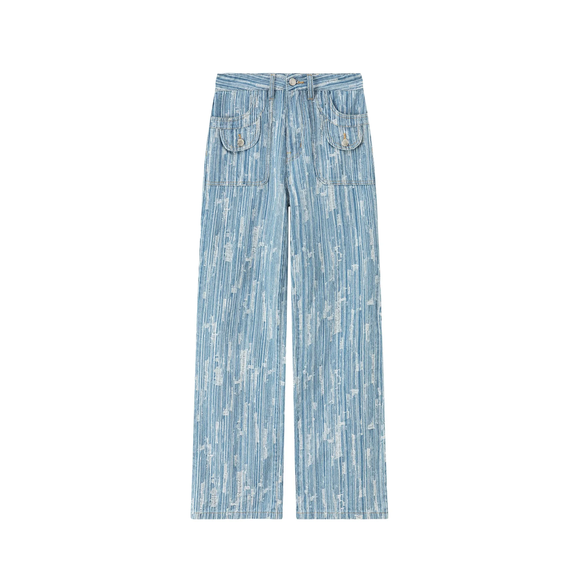 Vertical Stripes High-Waisted Straight Jeans
