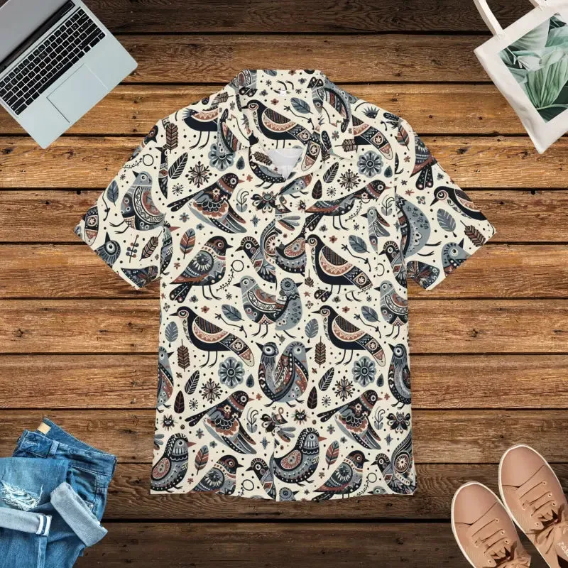 Vibrant Birds Unisex Hawaiian Button Down Shirt