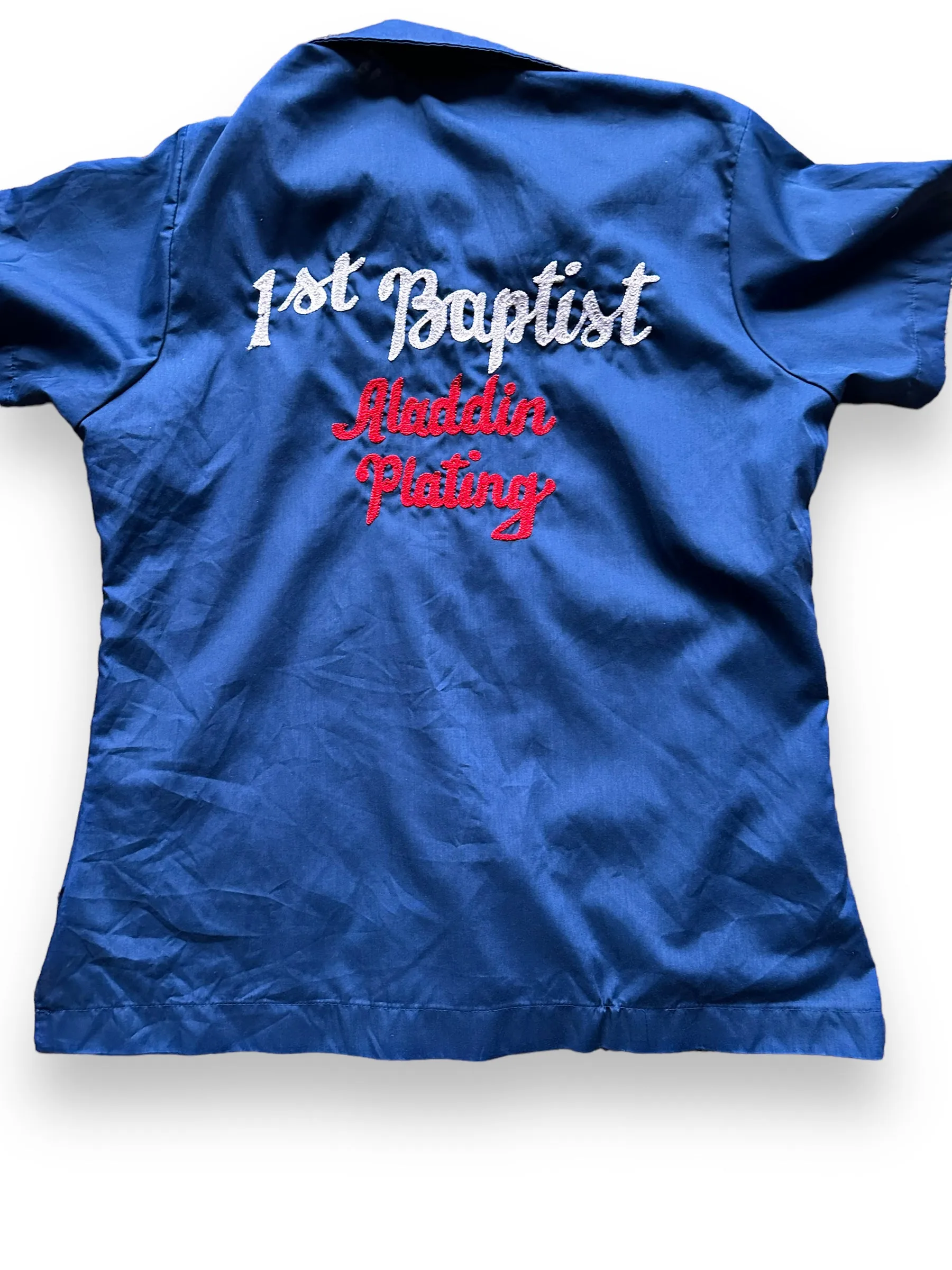 Vintage 1st Baptist Aladdin Plating Ladies Bowling Shirt SZ 36 | Vintage Bowling Shirt Seattle | Barn Owl Vintage Seattle