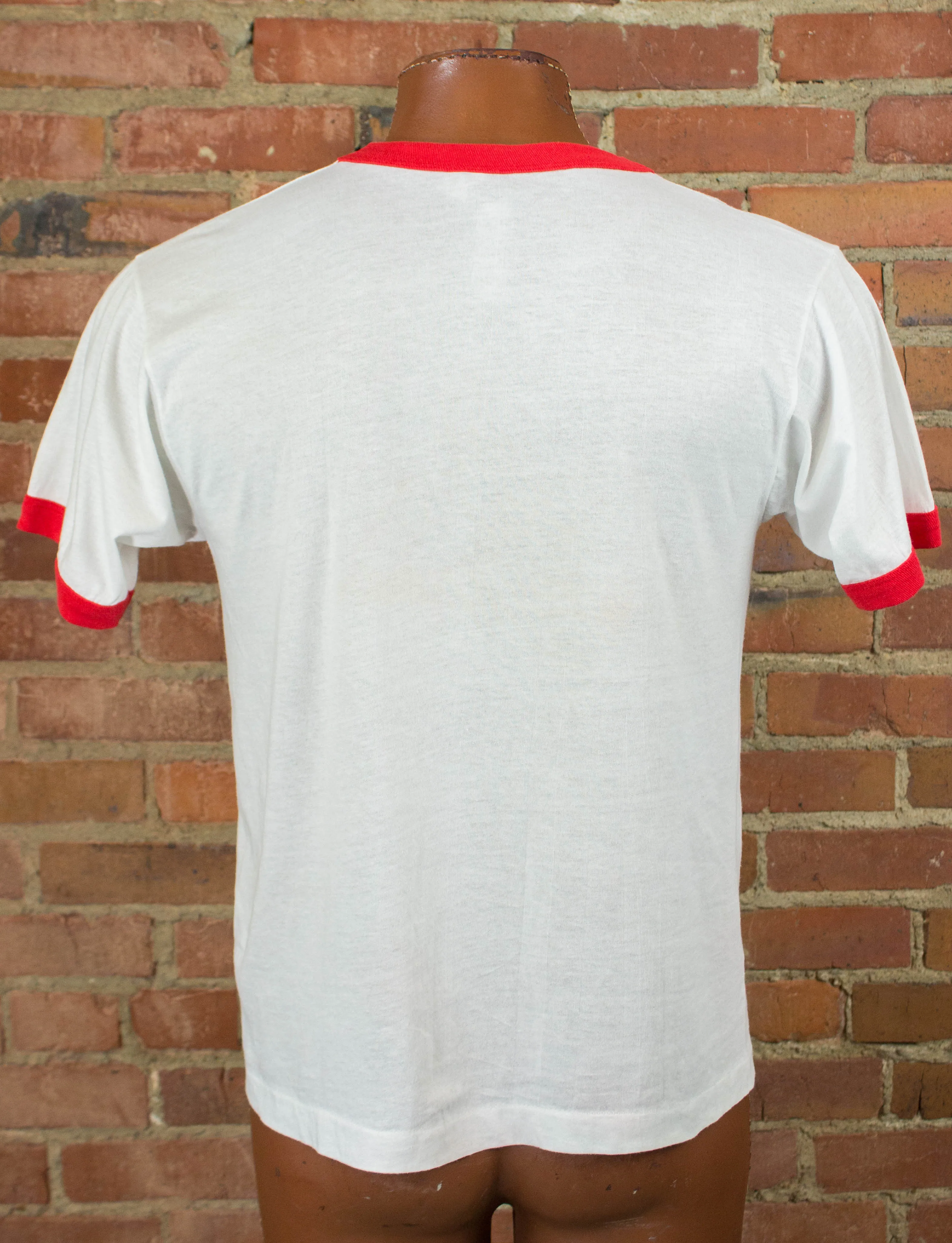 Vintage 80s Texas Raiders B-17 Supporter Gulf Coast Wing White and Red Graphic Ringer T Shirt Unisex Medium-Large
