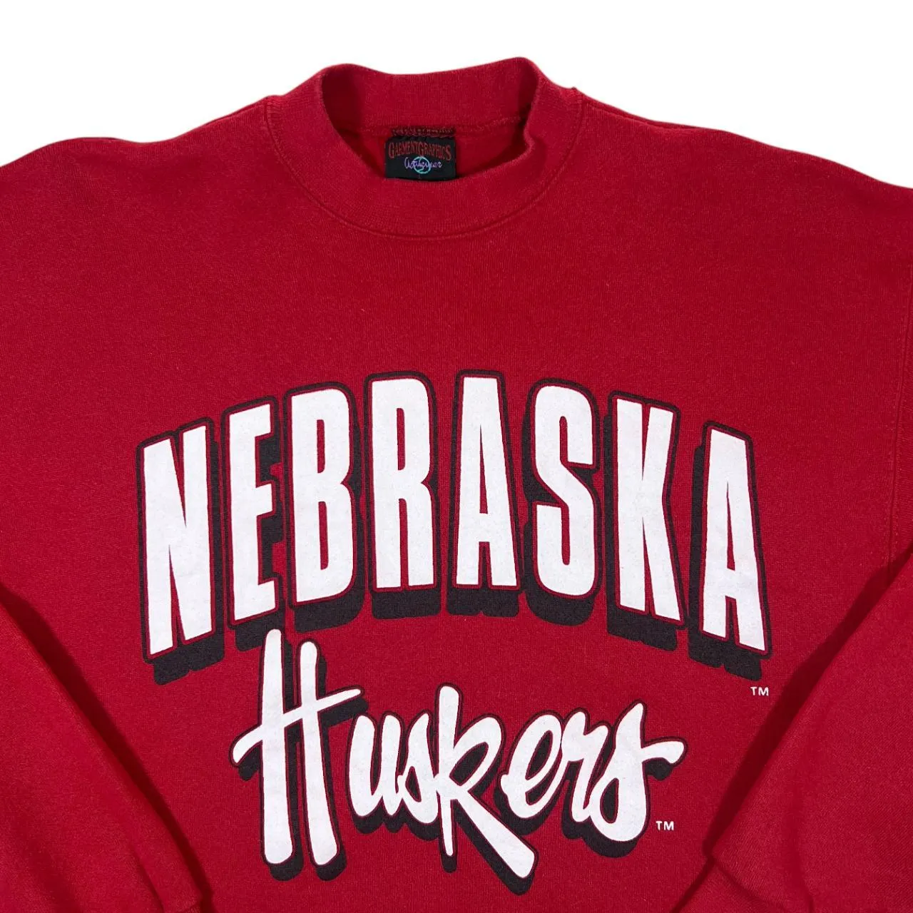 Vintage 90's NCAA NEBRASKA HUSKERS Made In USA College Sports Graphic Red Sweatshirt