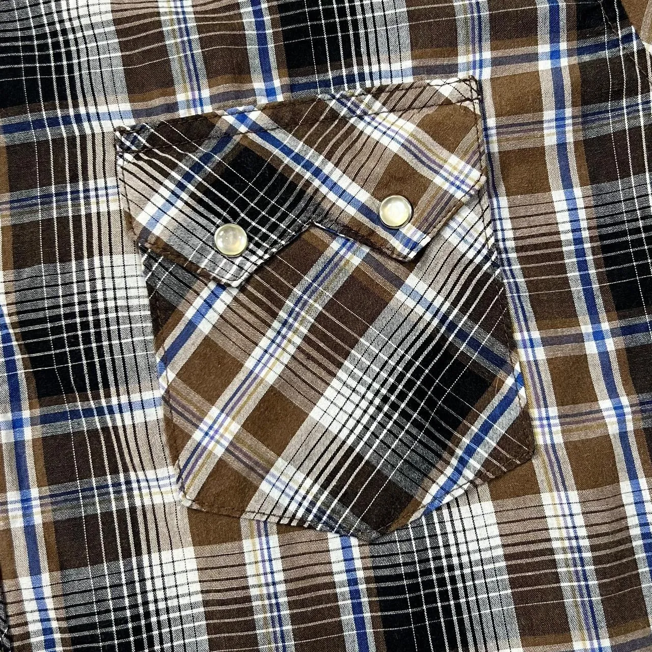 Vintage 90's WRANGLER "Western Fashion Snap Shirts" Cowboy Plaid Check Pearl Snap Popper Long Sleeve Shirt