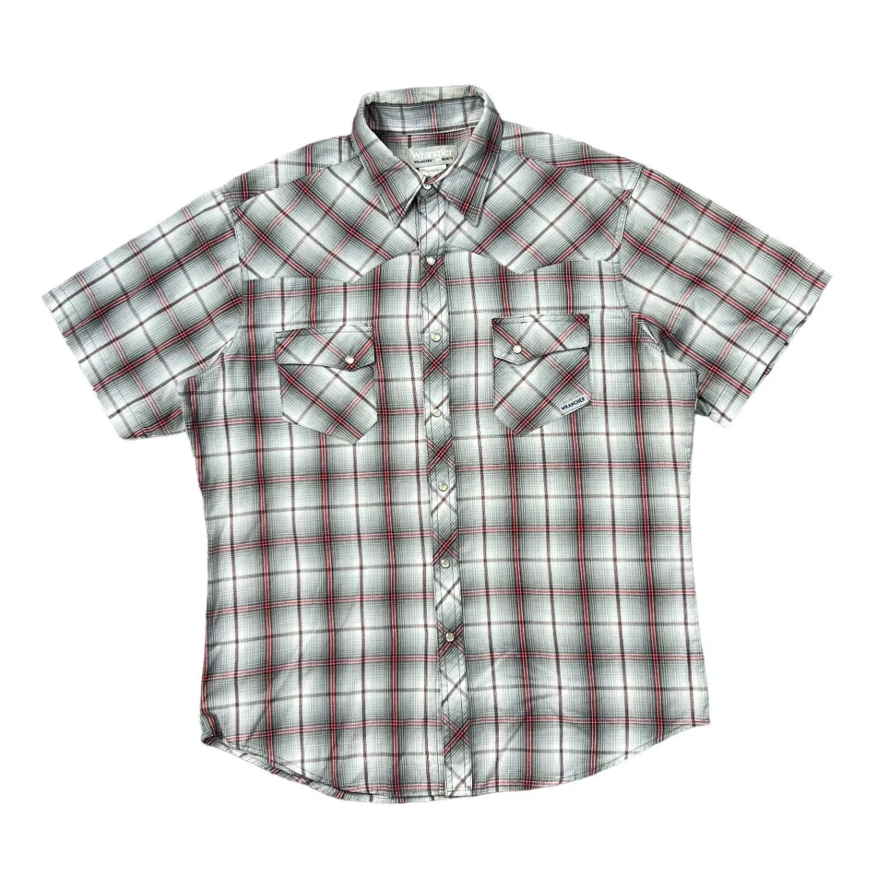 Vintage 90's WRANGLER "Wrancher Shirts" Cowboy Western Plaid Check Pearl Snap Popper Short Sleeve Shirt