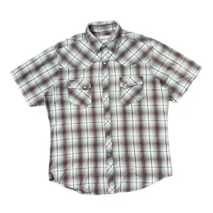 Vintage 90's WRANGLER "Wrancher Shirts" Cowboy Western Plaid Check Pearl Snap Popper Short Sleeve Shirt