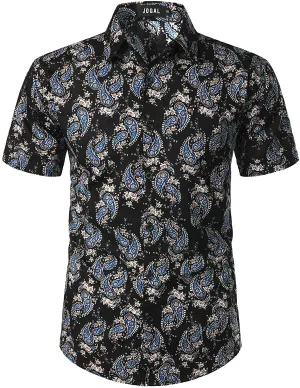 Vintage Black Bandana Print Button Down Hawaiian Shirts