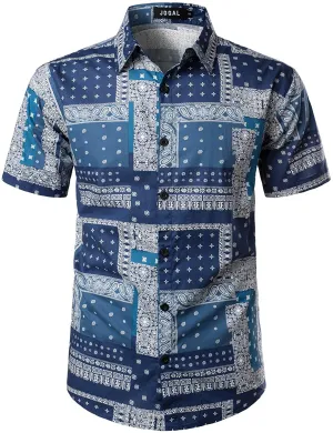 Vintage Blue Bandana Print Button Down Hawaiian Shirts