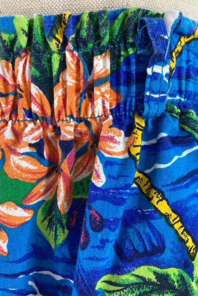 Vintage Blue Hawaiian Print Shorts