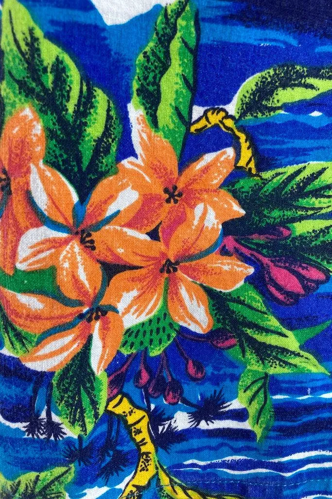 Vintage Blue Hawaiian Print Shorts
