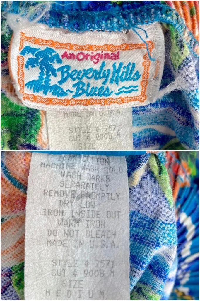 Vintage Blue Hawaiian Print Shorts