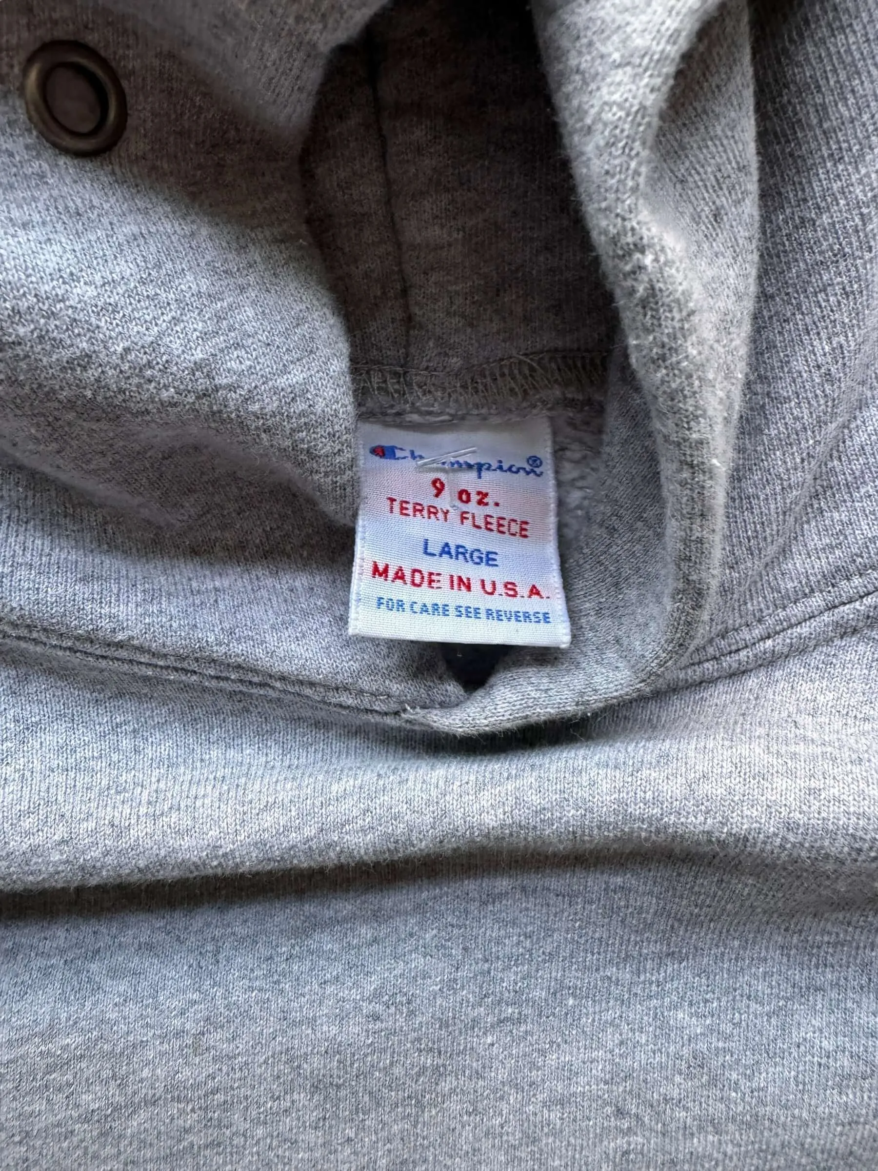 Vintage Champion Heather Grey Terry Fleece Hoodie SZ L