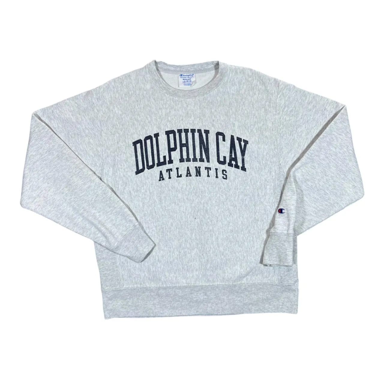 Vintage Champion Reverse Weave DOLPHIN CAY "Atlantis" Spellout Graphic Crewneck Sweatshirt