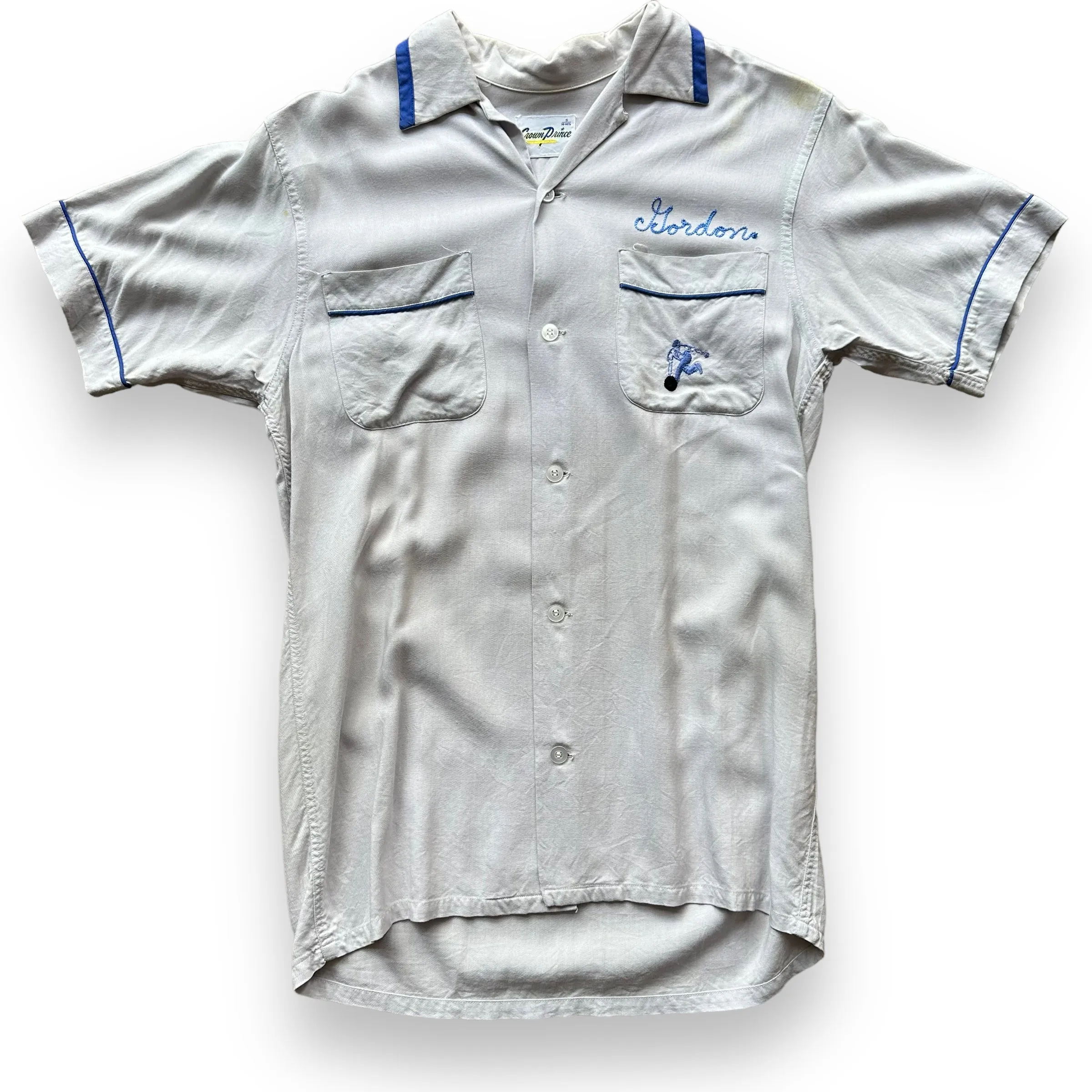 Vintage Crown Prince Light Blue Chainstitched Bowling Shirt SZ S | Vintage Bowling Shirt Seattle | Barn Owl Vintage Seattle