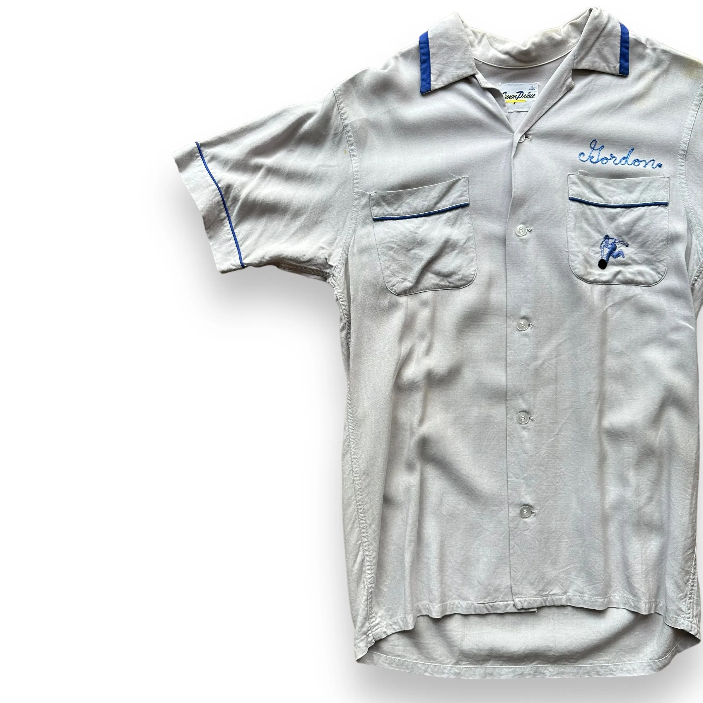 Vintage Crown Prince Light Blue Chainstitched Bowling Shirt SZ S | Vintage Bowling Shirt Seattle | Barn Owl Vintage Seattle