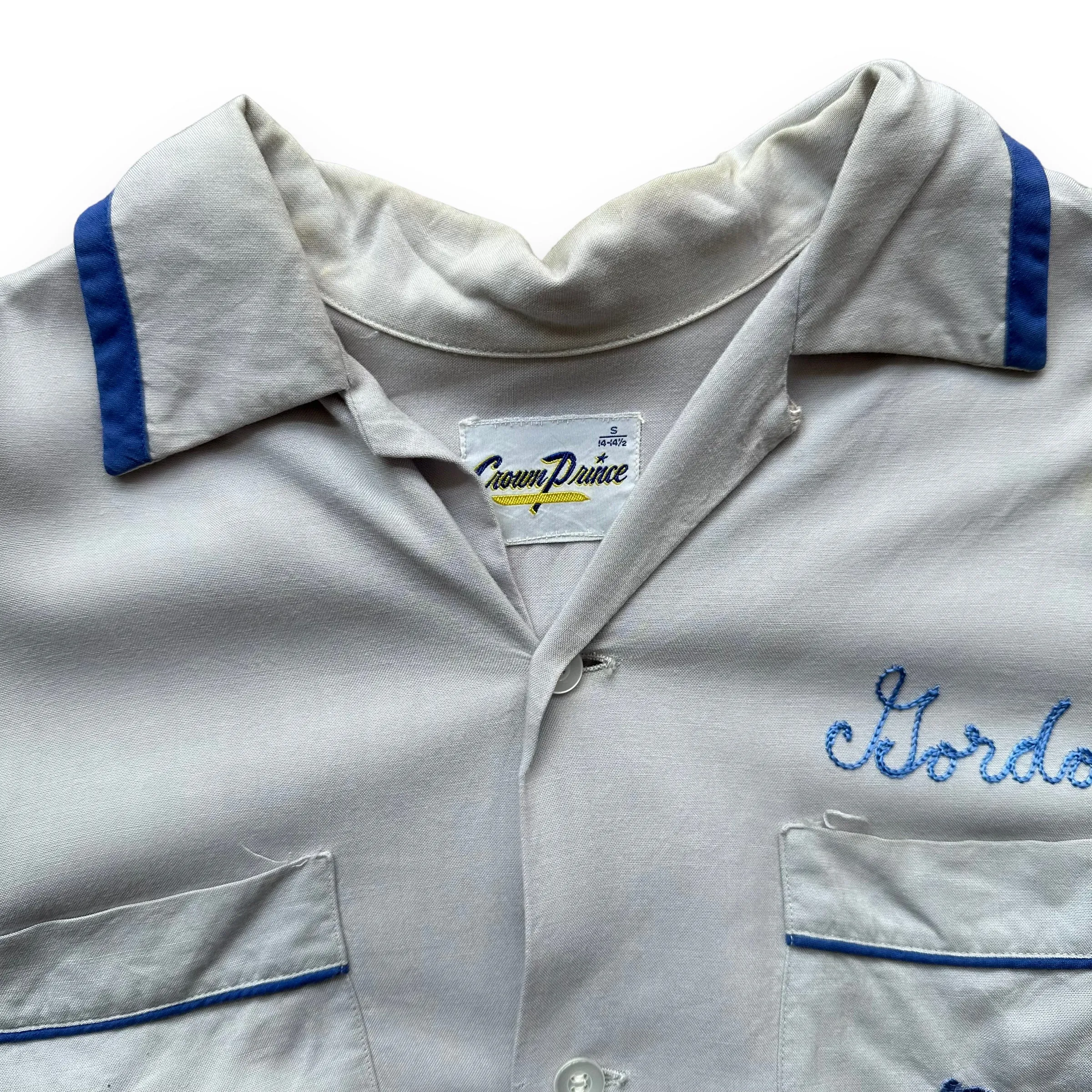 Vintage Crown Prince Light Blue Chainstitched Bowling Shirt SZ S | Vintage Bowling Shirt Seattle | Barn Owl Vintage Seattle