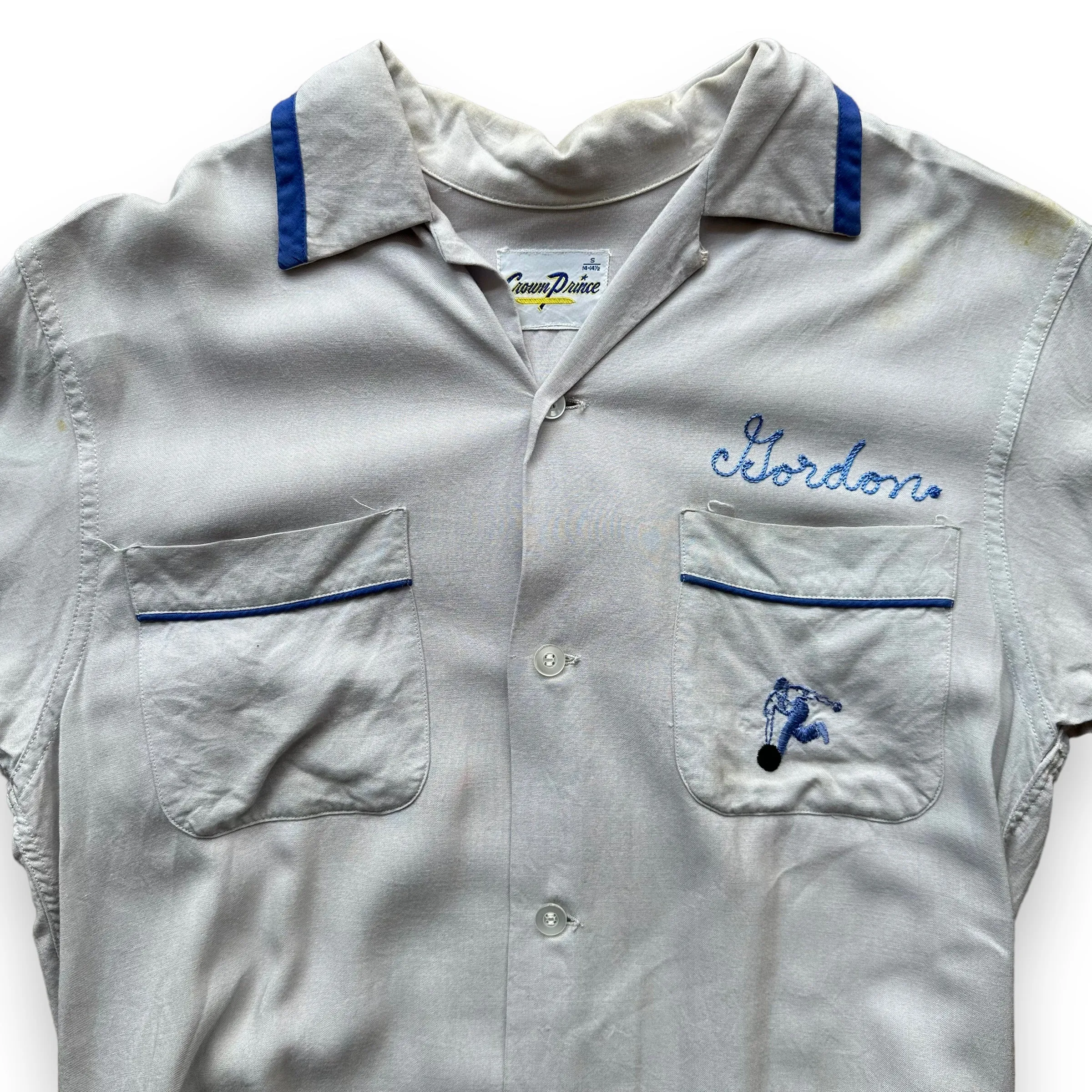 Vintage Crown Prince Light Blue Chainstitched Bowling Shirt SZ S | Vintage Bowling Shirt Seattle | Barn Owl Vintage Seattle