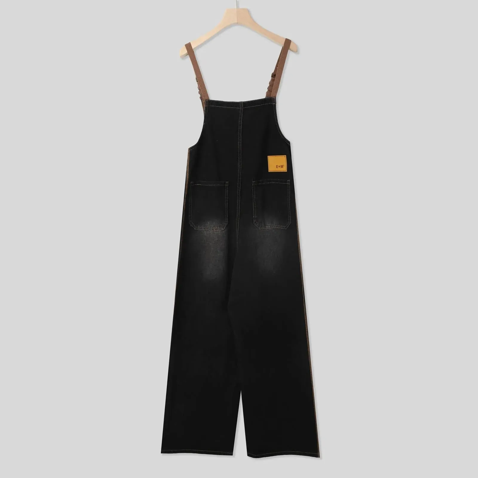 Vintage Denim Leather Strap Overalls