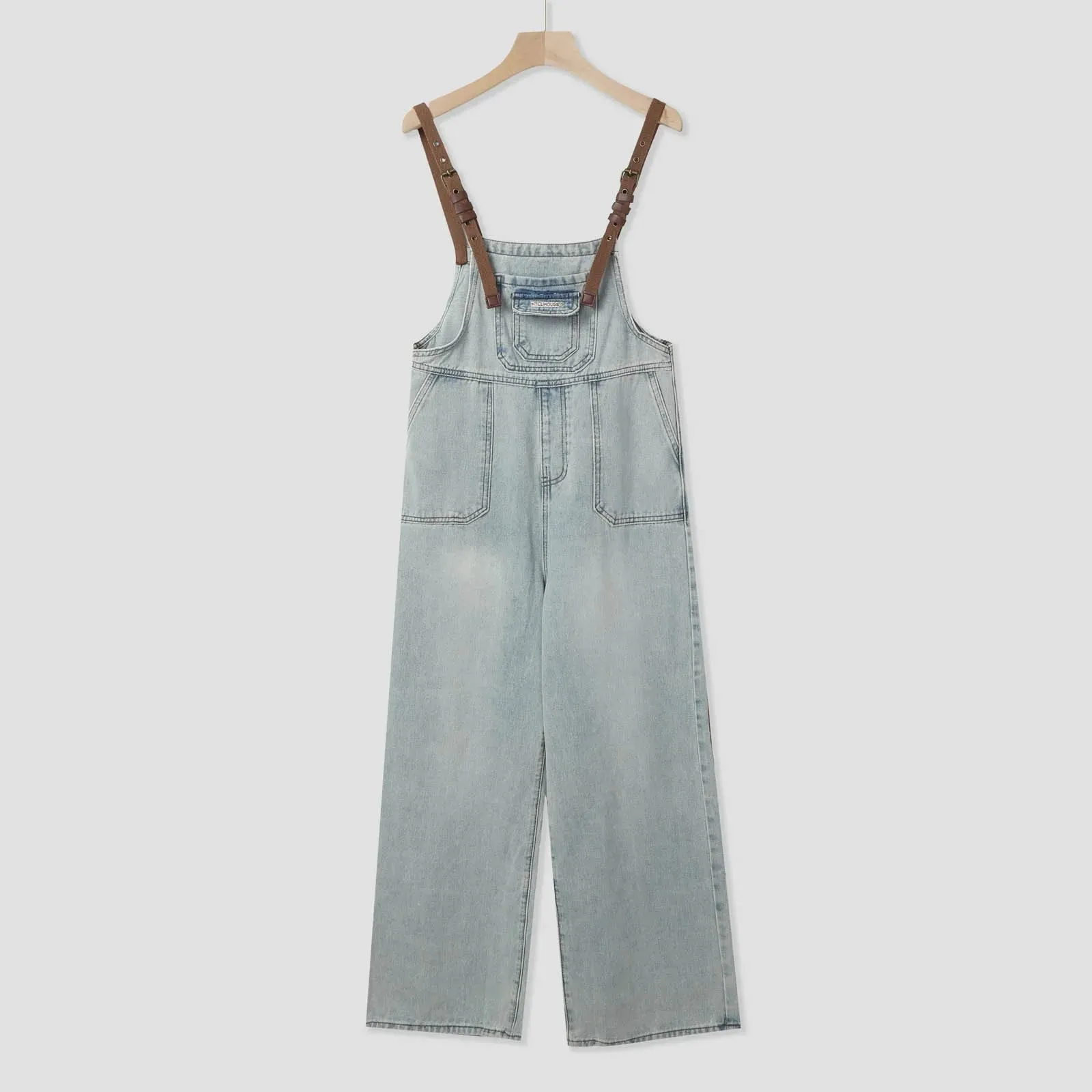Vintage Denim Leather Strap Overalls