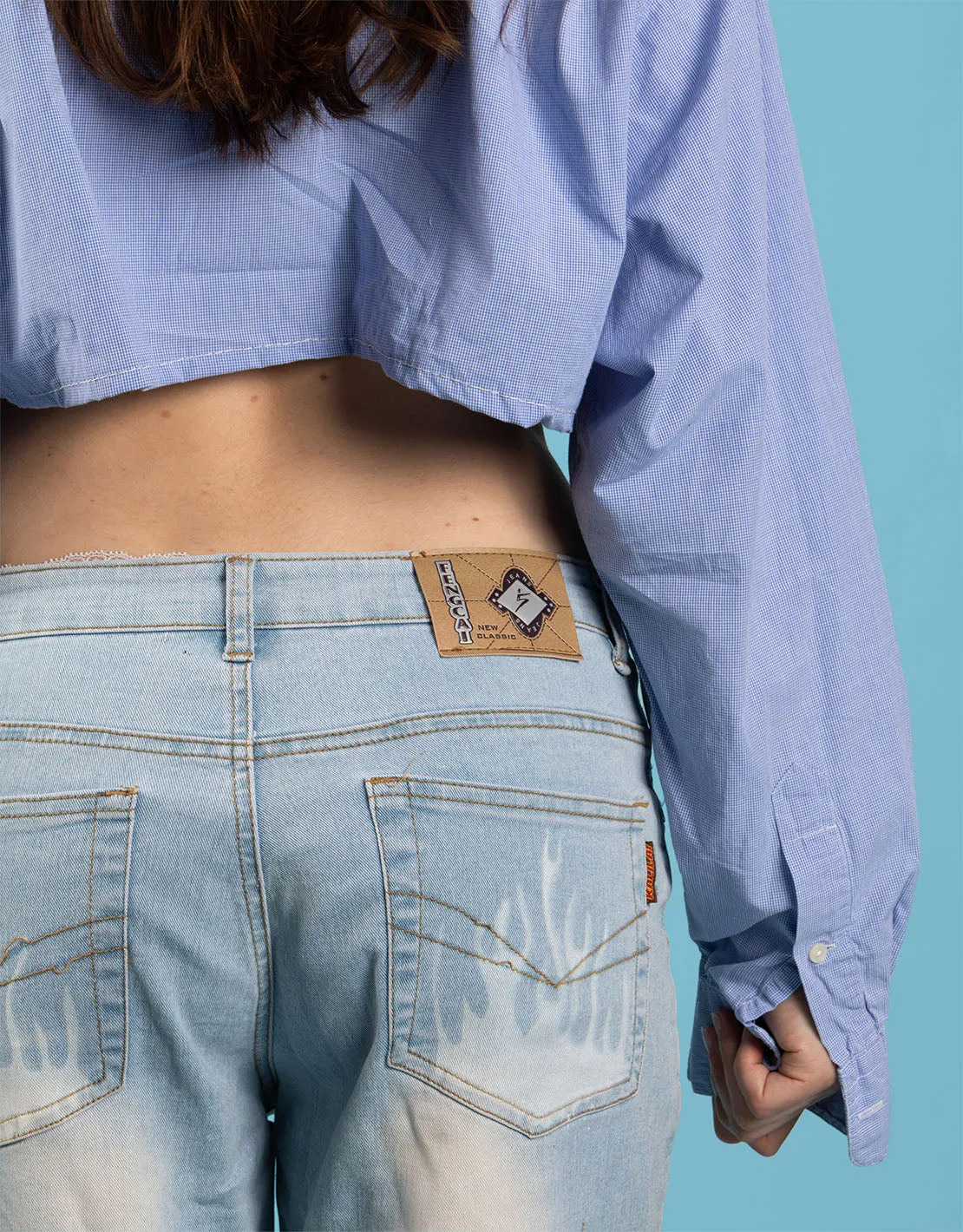 Vintage flame detail flared jeans