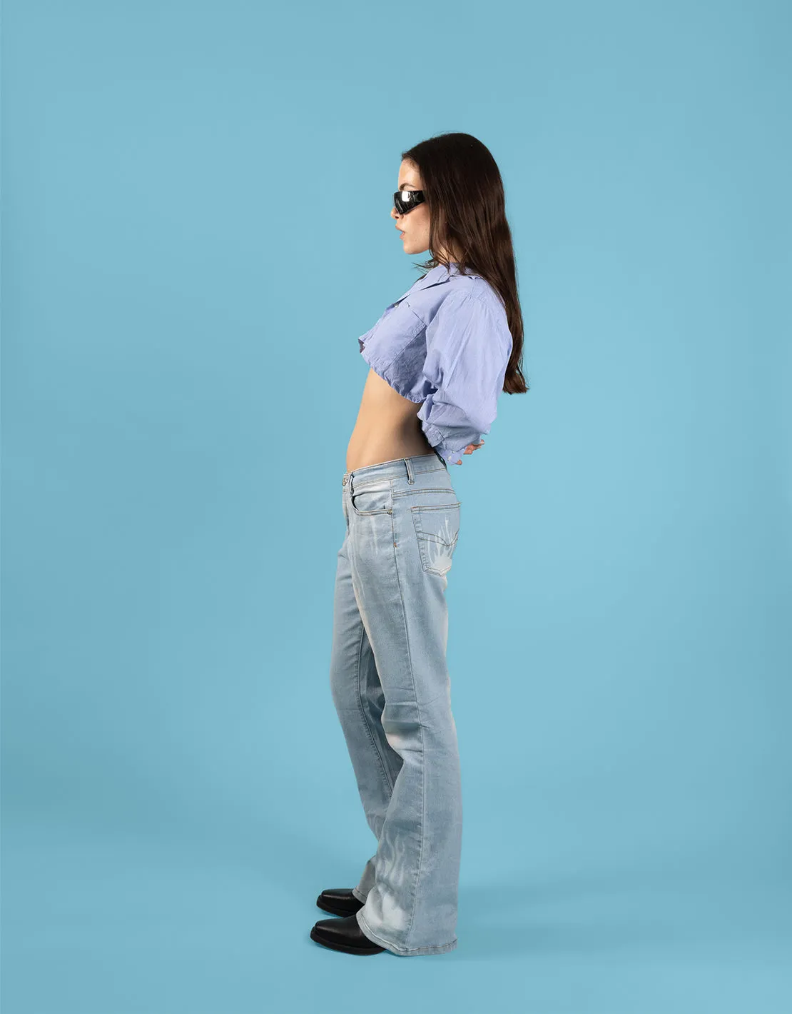 Vintage flame detail flared jeans