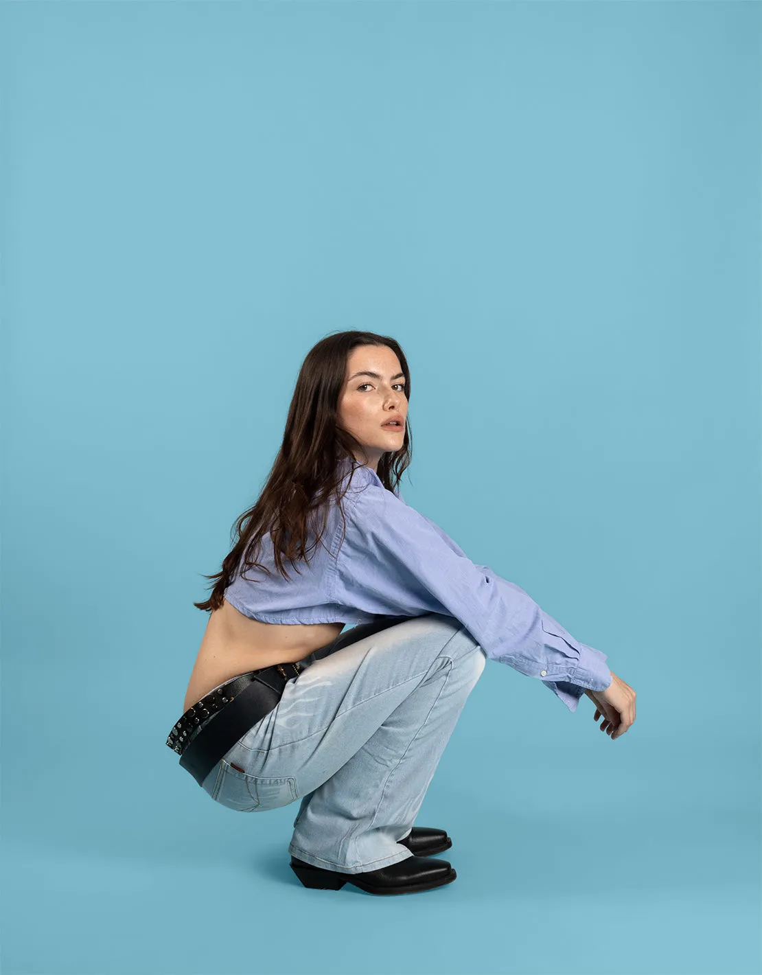 Vintage flame detail flared jeans