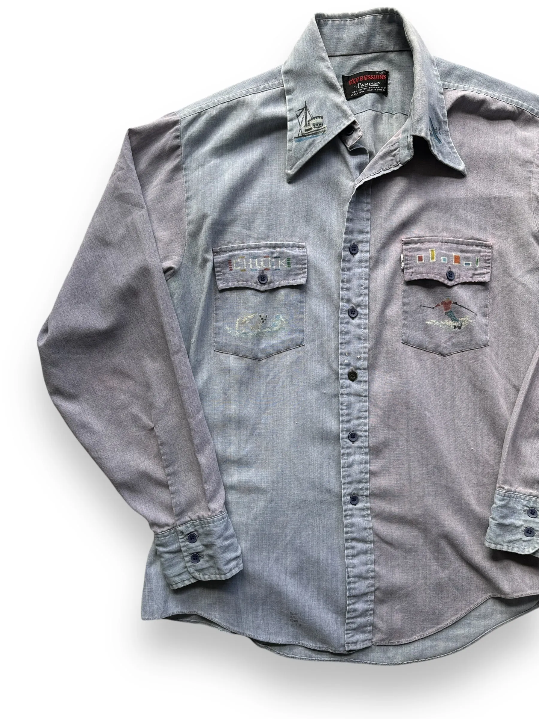 Vintage Handpainted Alaskan Chambray Shirt SZ L
