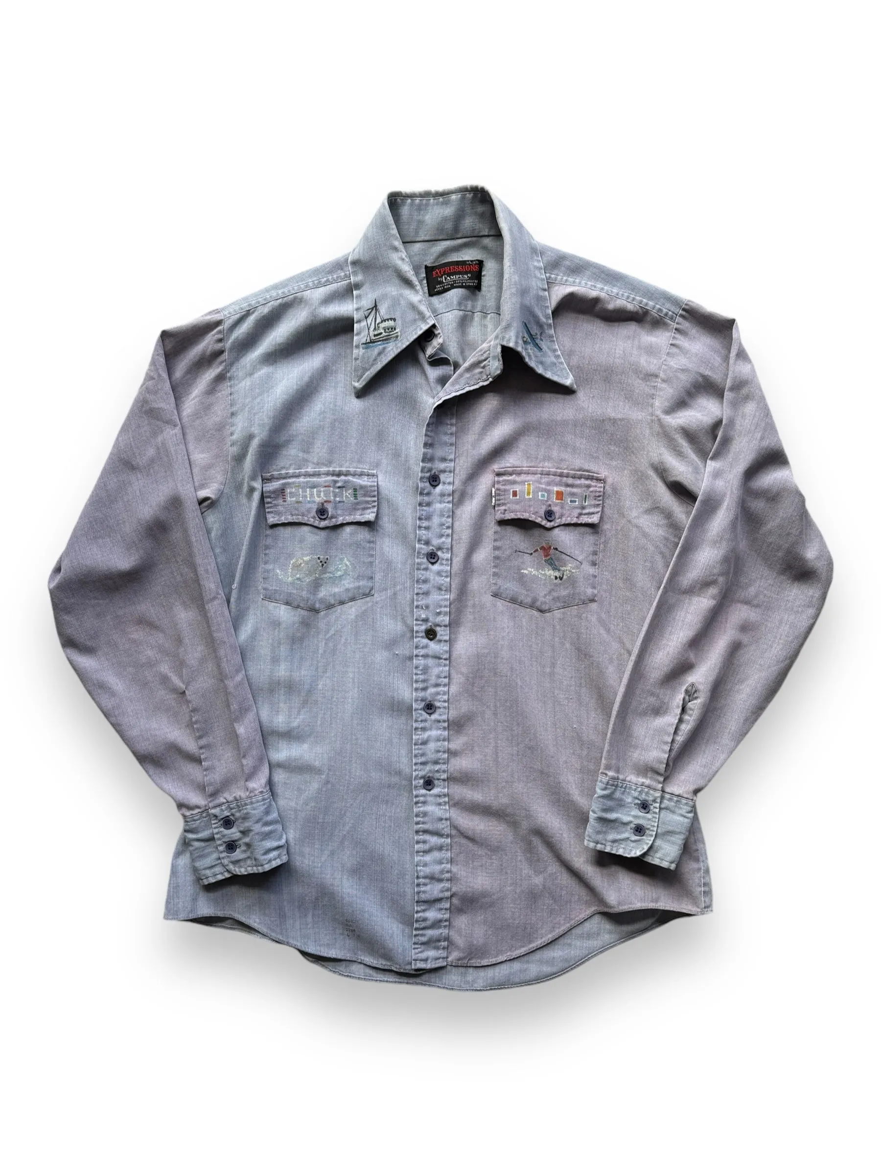 Vintage Handpainted Alaskan Chambray Shirt SZ L