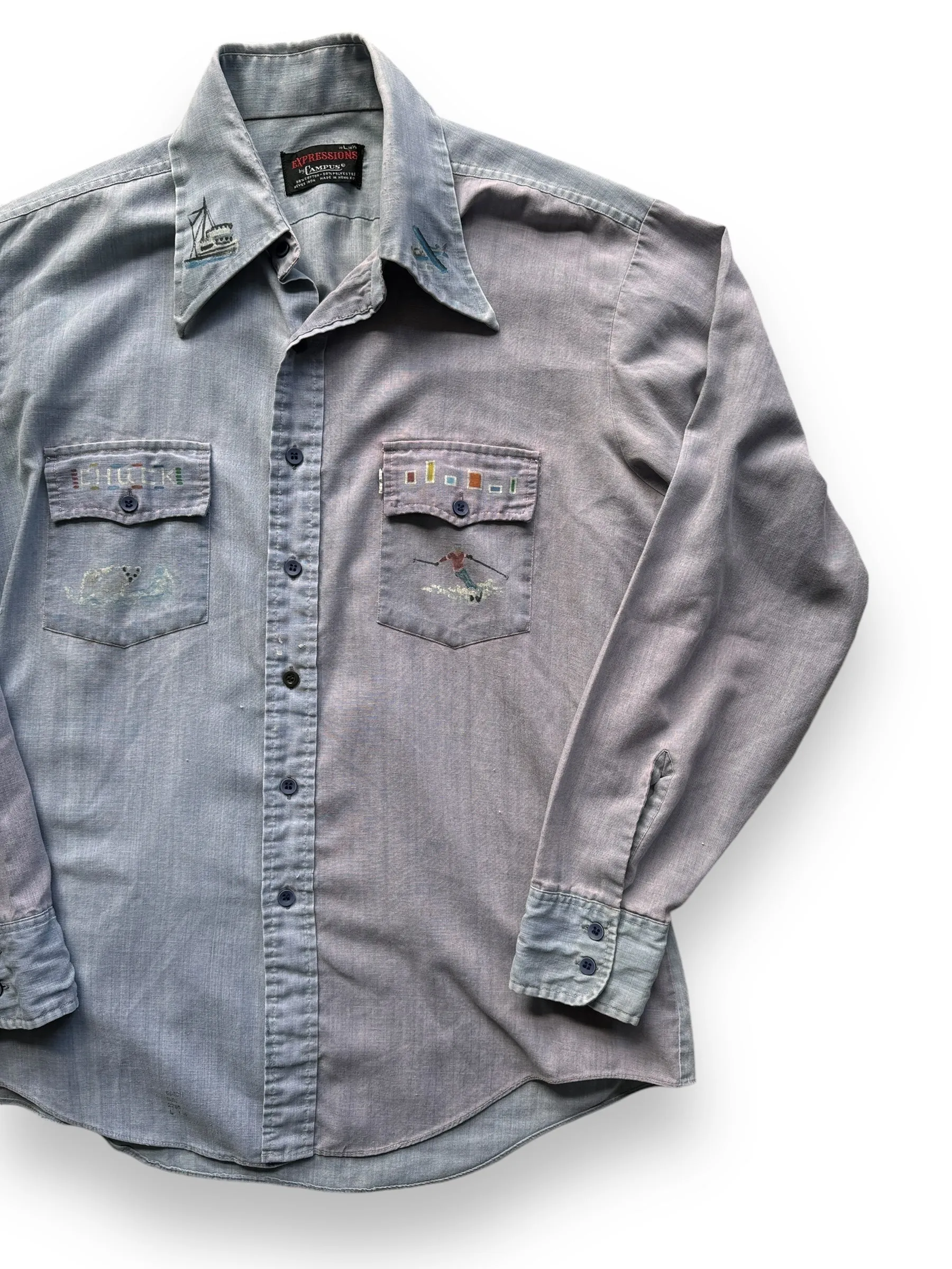 Vintage Handpainted Alaskan Chambray Shirt SZ L