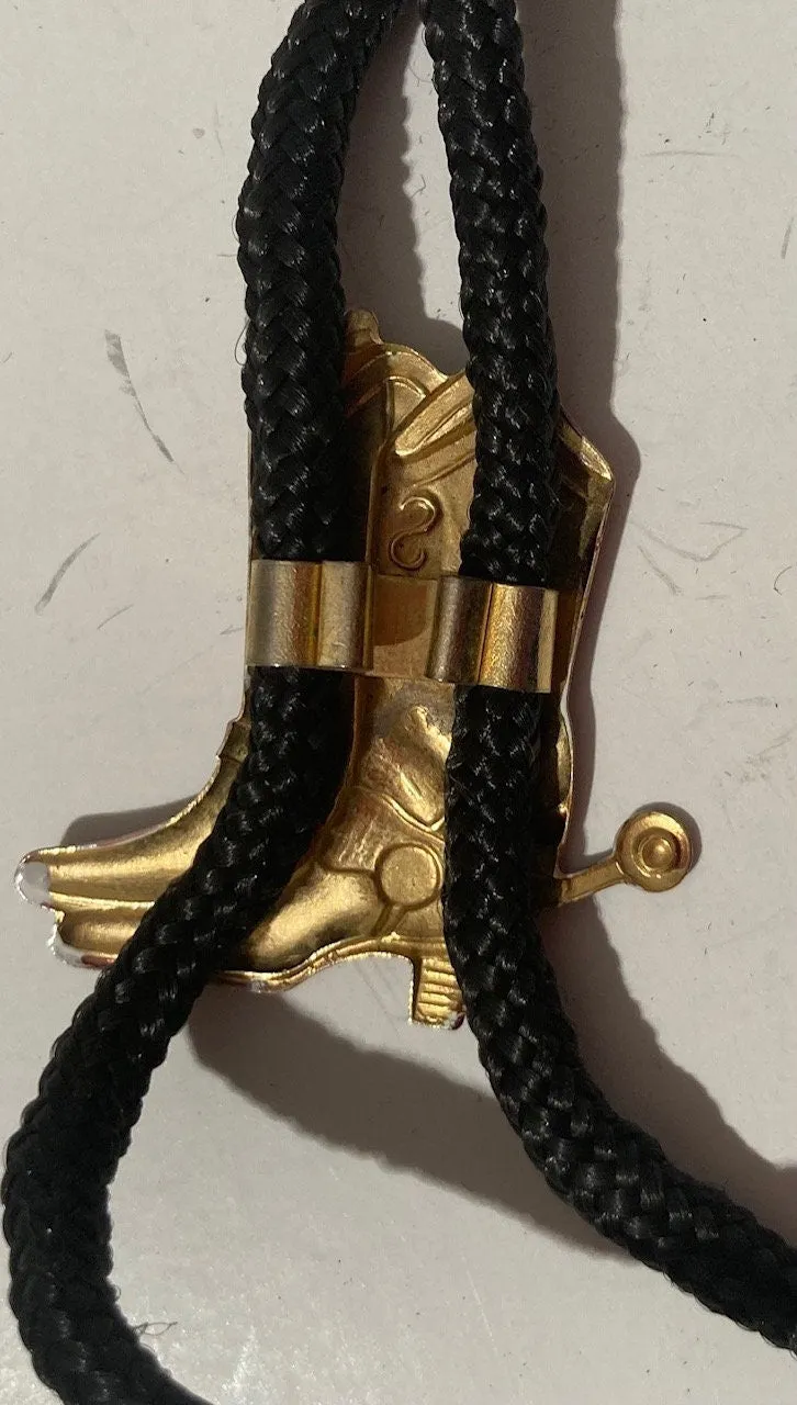 Vintage Metal Bolo Tie, Brass, Cowboy Boot, Enamel, Spurs, Nice Design, Quality, Heavy Duty, Made in USA, Country & Western, Cowboy