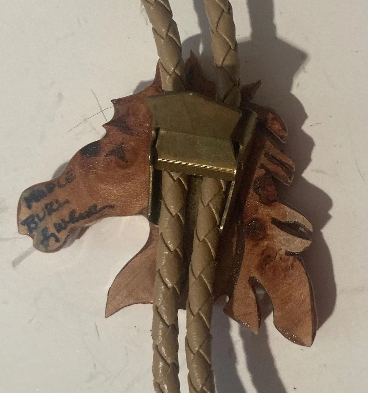 Vintage Metal Bolo Tie, Horse, Maple Burl, Nice Horse Design, Western, Nice Design, Quality, Heavy Duty, Country & Western, Cowboy, Western