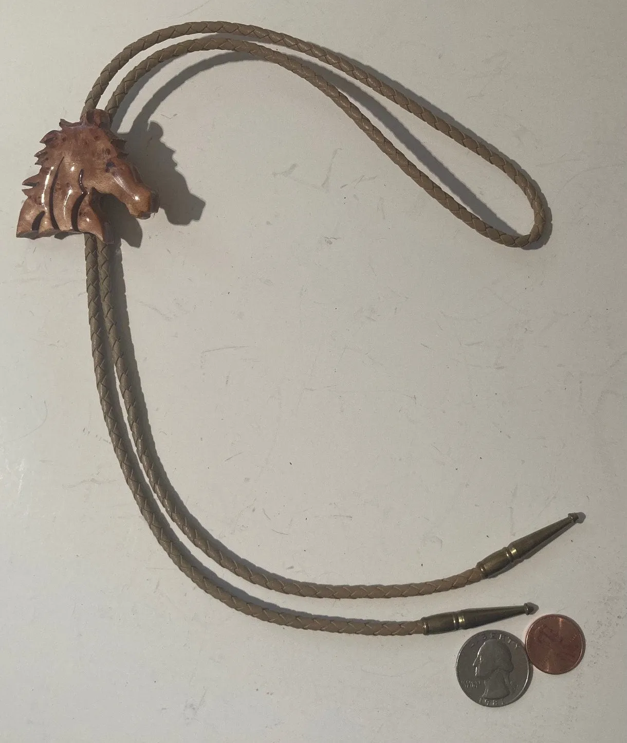 Vintage Metal Bolo Tie, Horse, Maple Burl, Nice Horse Design, Western, Nice Design, Quality, Heavy Duty, Country & Western, Cowboy, Western