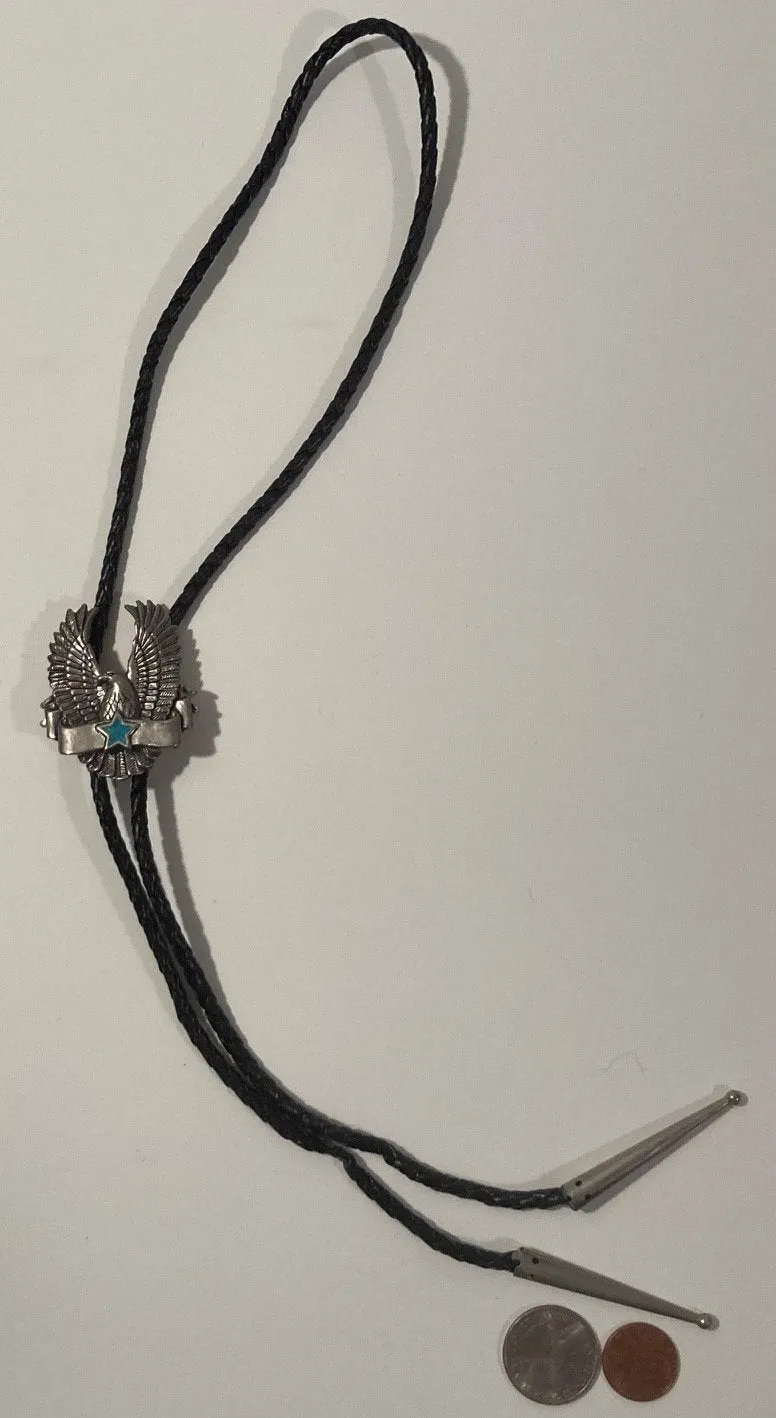Vintage Metal Bolo Tie, Nice American Bald Eagle and Turquoise Crushed Stones Star Design, Nice Western Design, 2" x 1 1/2", Quality, Heavy