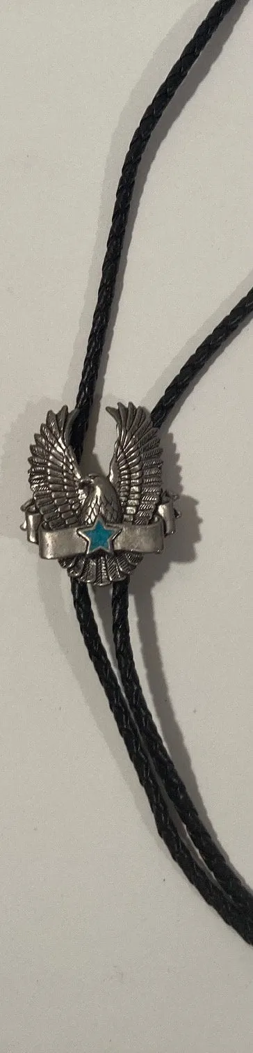 Vintage Metal Bolo Tie, Nice American Bald Eagle and Turquoise Crushed Stones Star Design, Nice Western Design, 2" x 1 1/2", Quality, Heavy