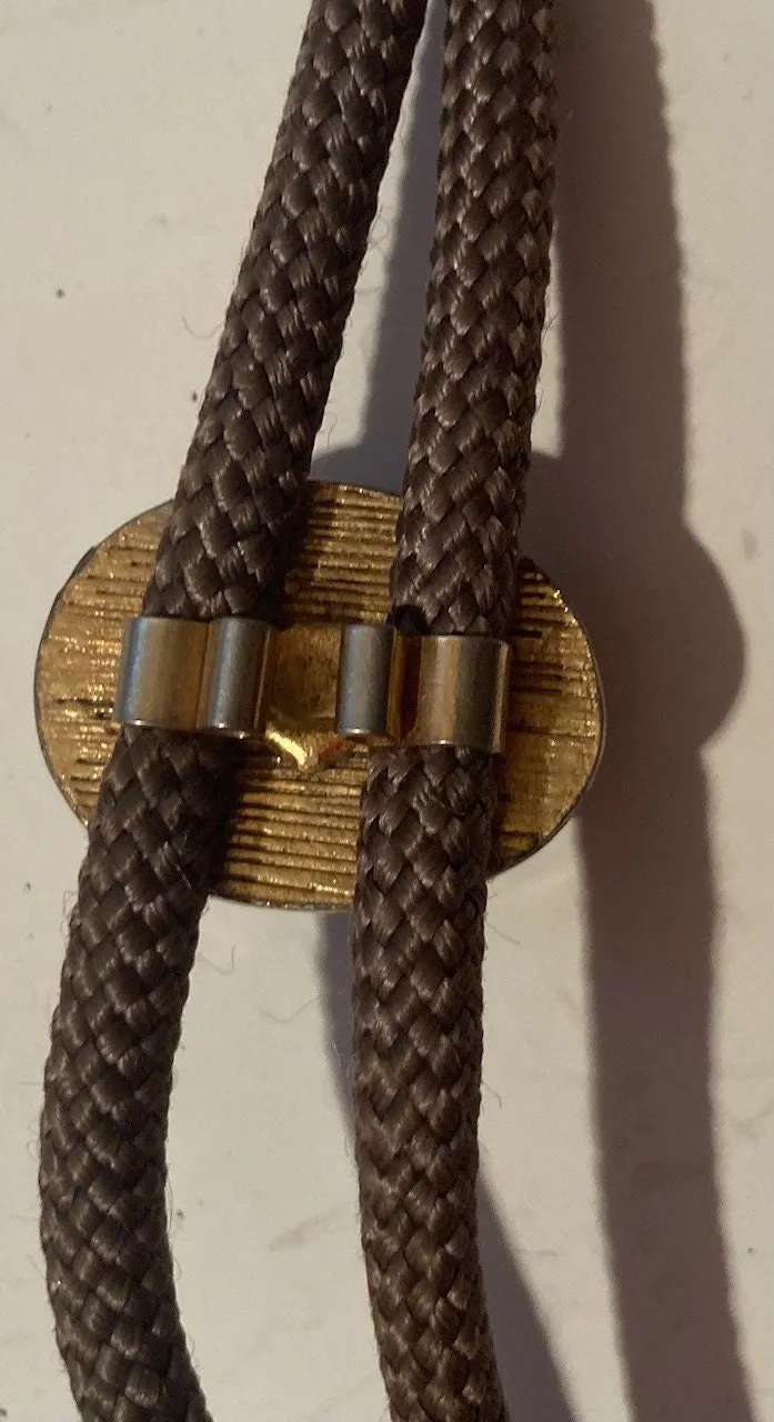 Vintage Metal Bolo Tie, Nice Brass and Black and Gray Striped Stone Design, Nice Design, Quality, Heavy Duty, Made in USA, Country & Western