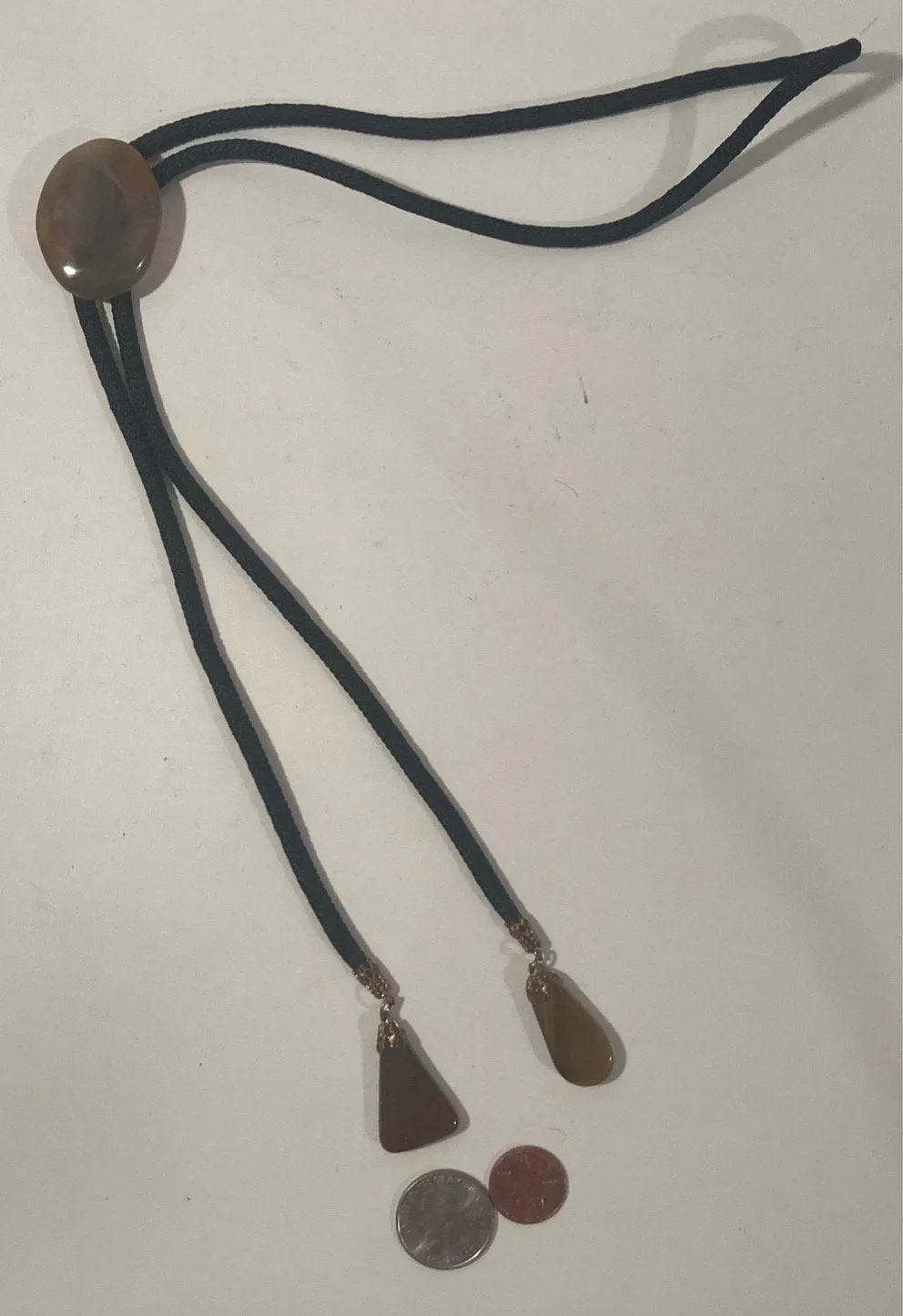 Vintage Metal Bolo Tie, Nice Brown and Orangish Stone Design, Nice Western Design, 1 3/4" x 1 1/4", Quality, Heavy Duty