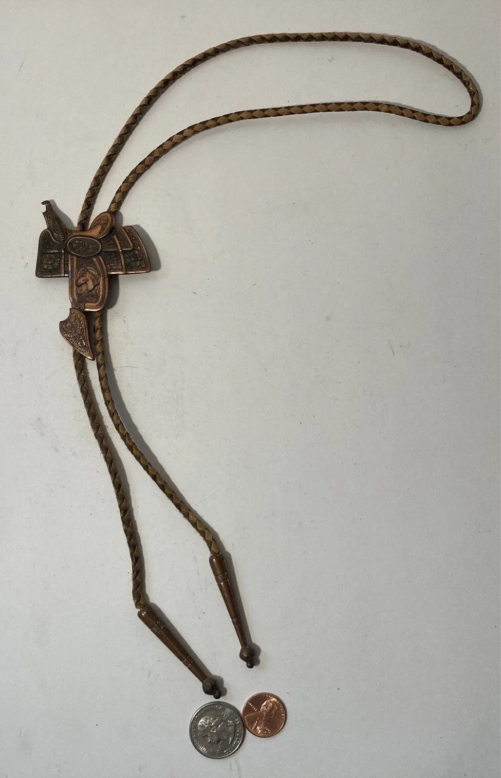 Vintage Metal Bolo Tie, Nice Copper Horse Saddle Design, Nice Western Design, 3" x 2", Quality, Heavy Duty, Made in USA